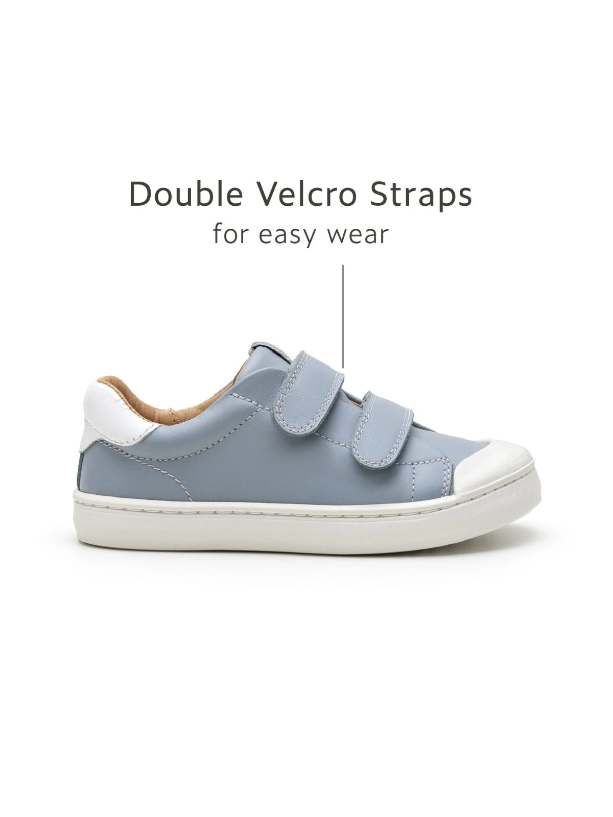 Close-up of the double velcro straps on the Tide Blue Ramp Sneakers designed for easy wear.