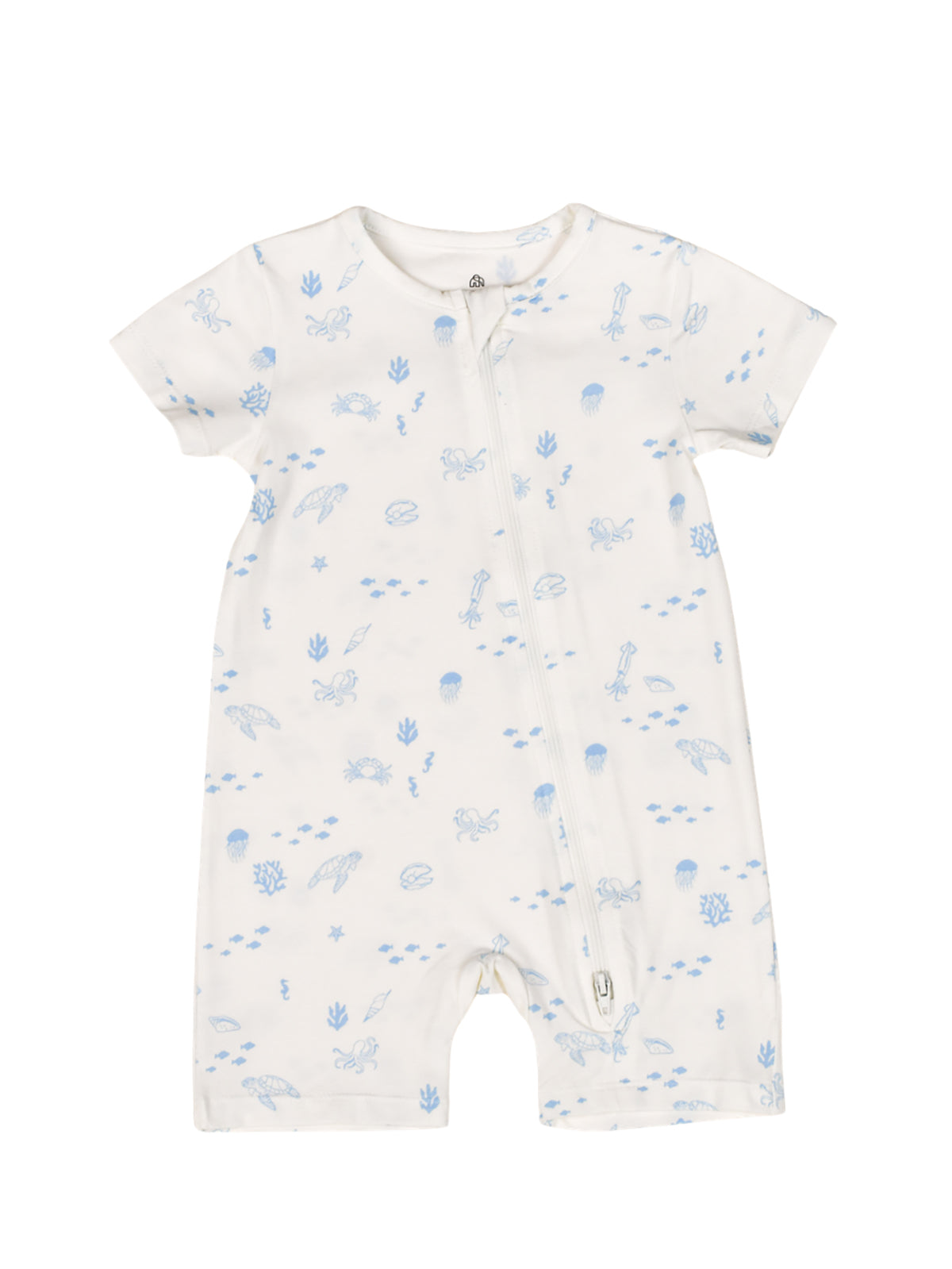 Short-Sleeve Zip Romper - Blue Sea Creatures