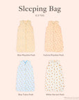 Baby Sleeping Bag set available in blue, playtime pooh, fuchsia playtime pooh, blue trains pooh and white harvest pooh options in 0.5 TOG 