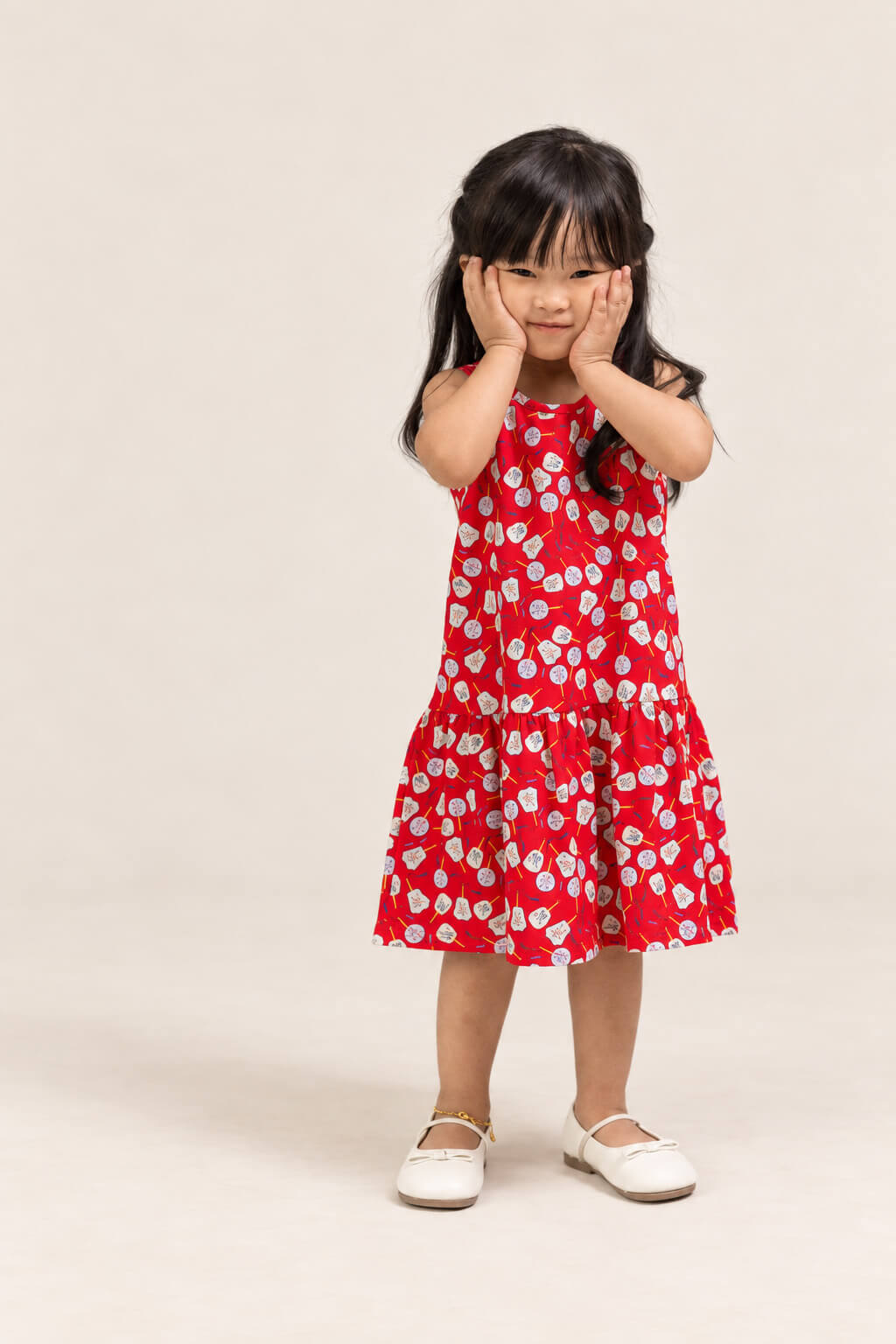 Sleeveless Dress - Red Fans