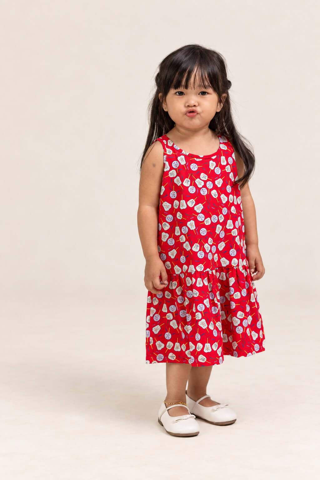 Sleeveless Dress - Red Fans
