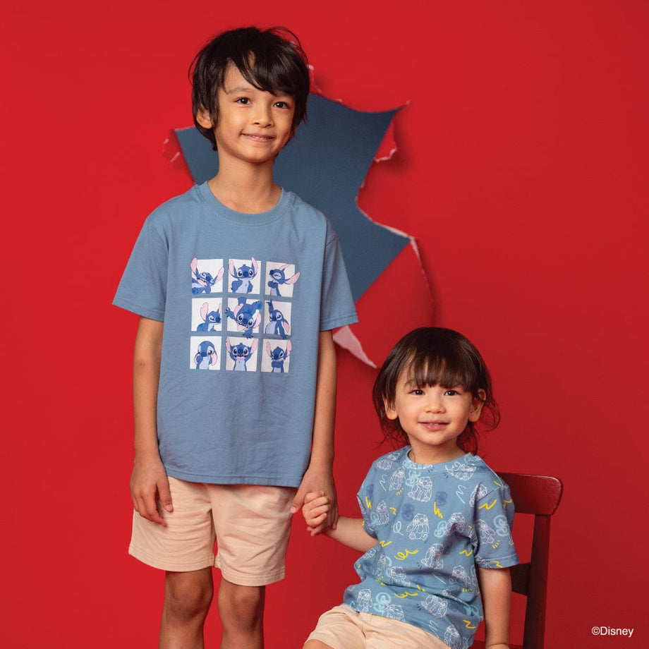 Stitch banner featuring kids in Stitch t-shirts