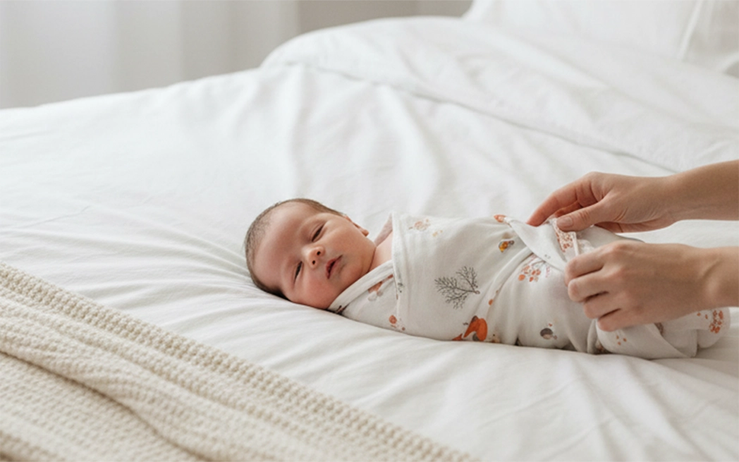 Baby swaddled in Bamboo swaddle