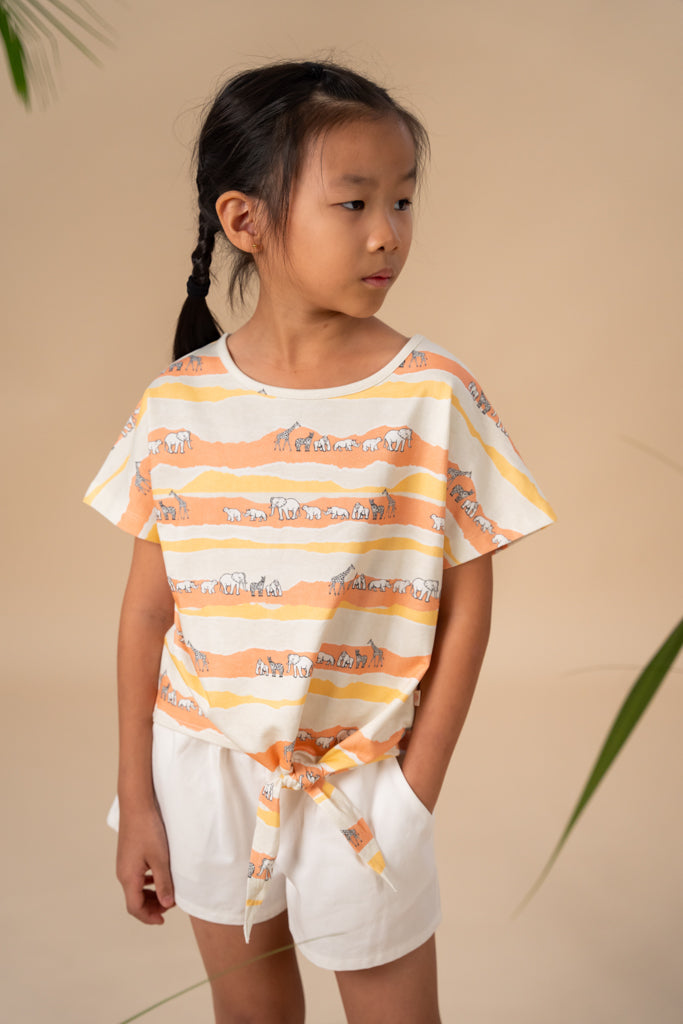 Tilly Tie Front Top - Peach Animal March