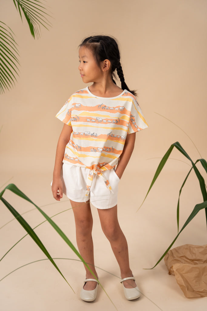 Tilly Tie Front Top - Peach Animal March