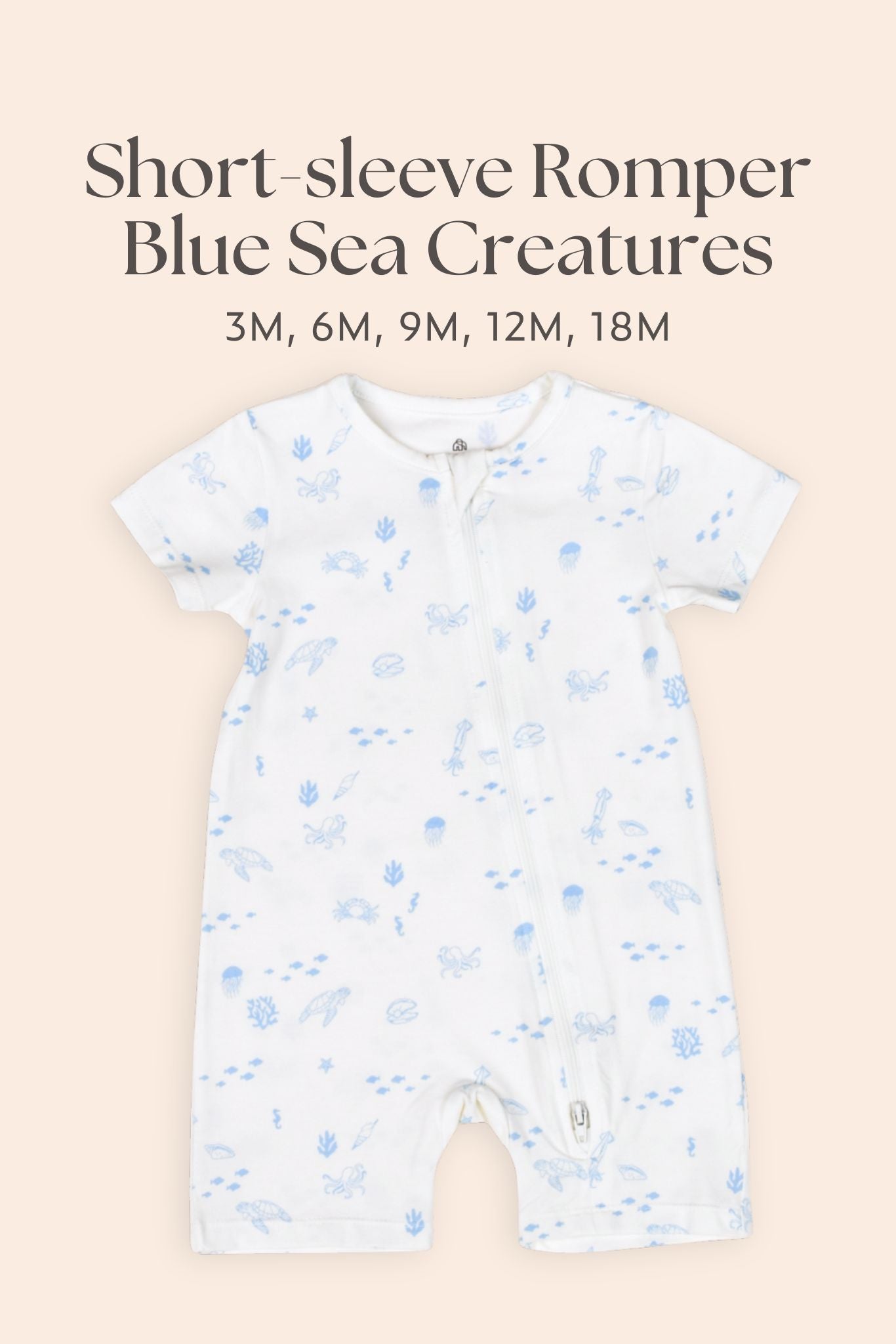 Short-Sleeve Zipper Romper - Blue Sea Creatures | Personalisable Gift 