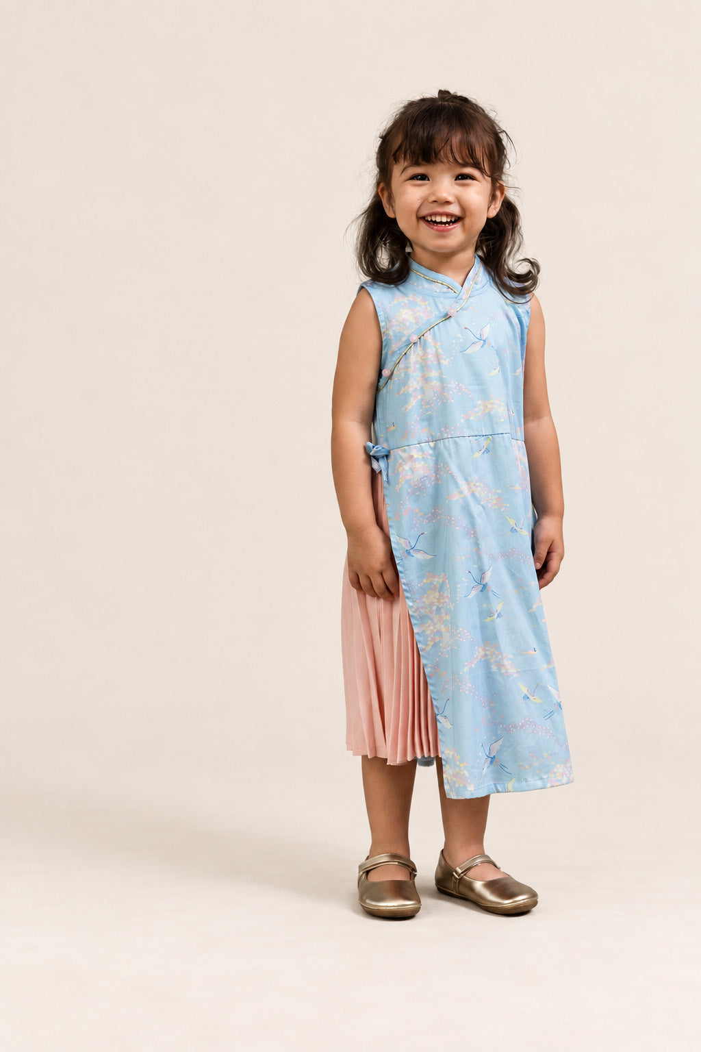 Wrap cheongsam blue cranes