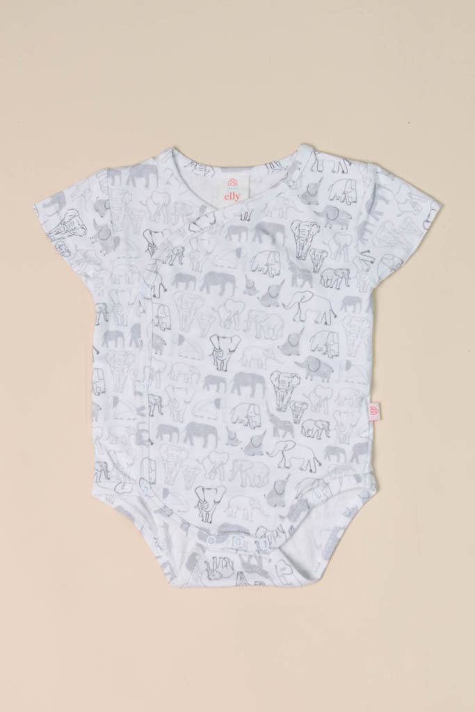 Wrap Onesie - Grey Elephant Families