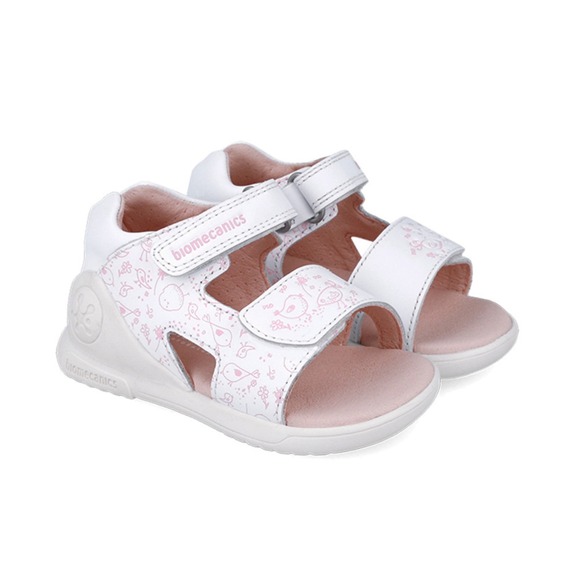 Biogateo White Open-Toed Sandals - Pink Birds
