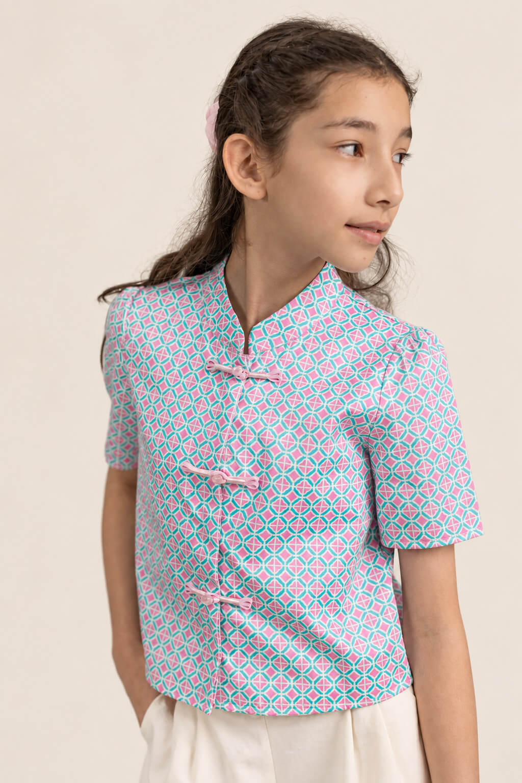 Ashley Top - Pink Teal Mosaic