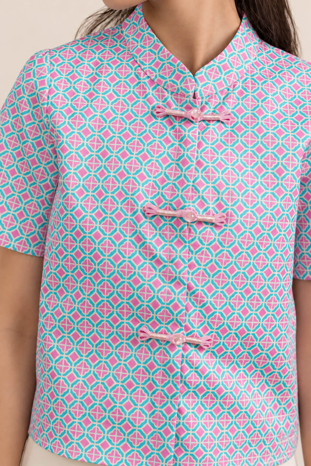 Ashley Top - Pink Teal Mosaic