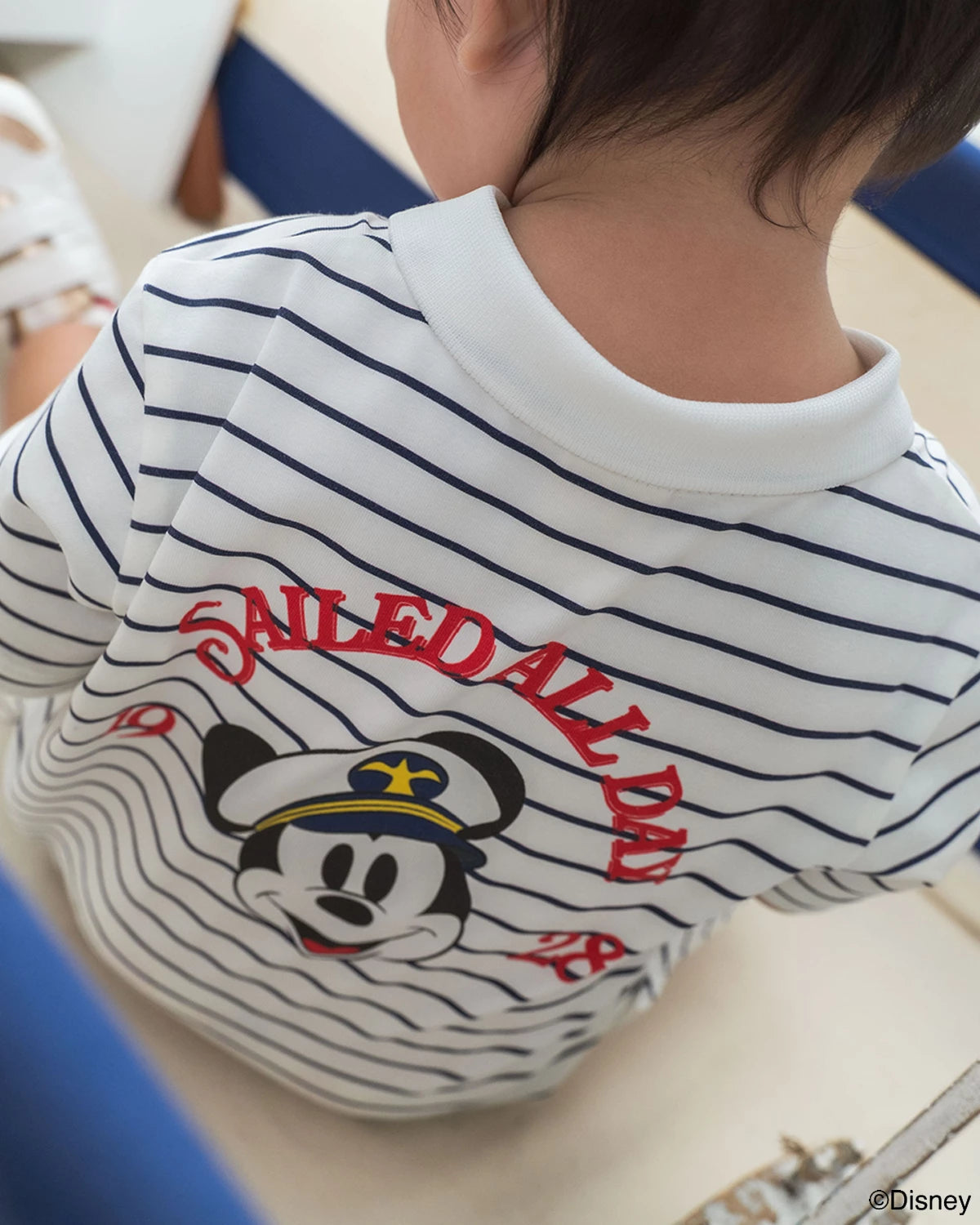 Back view of Short-Sleeve Polo Romper - Stripes Sailor Mickey
