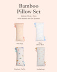Bamboo pillow set in hot dogs, blue beary best, elephant traffic and hedgehugs 