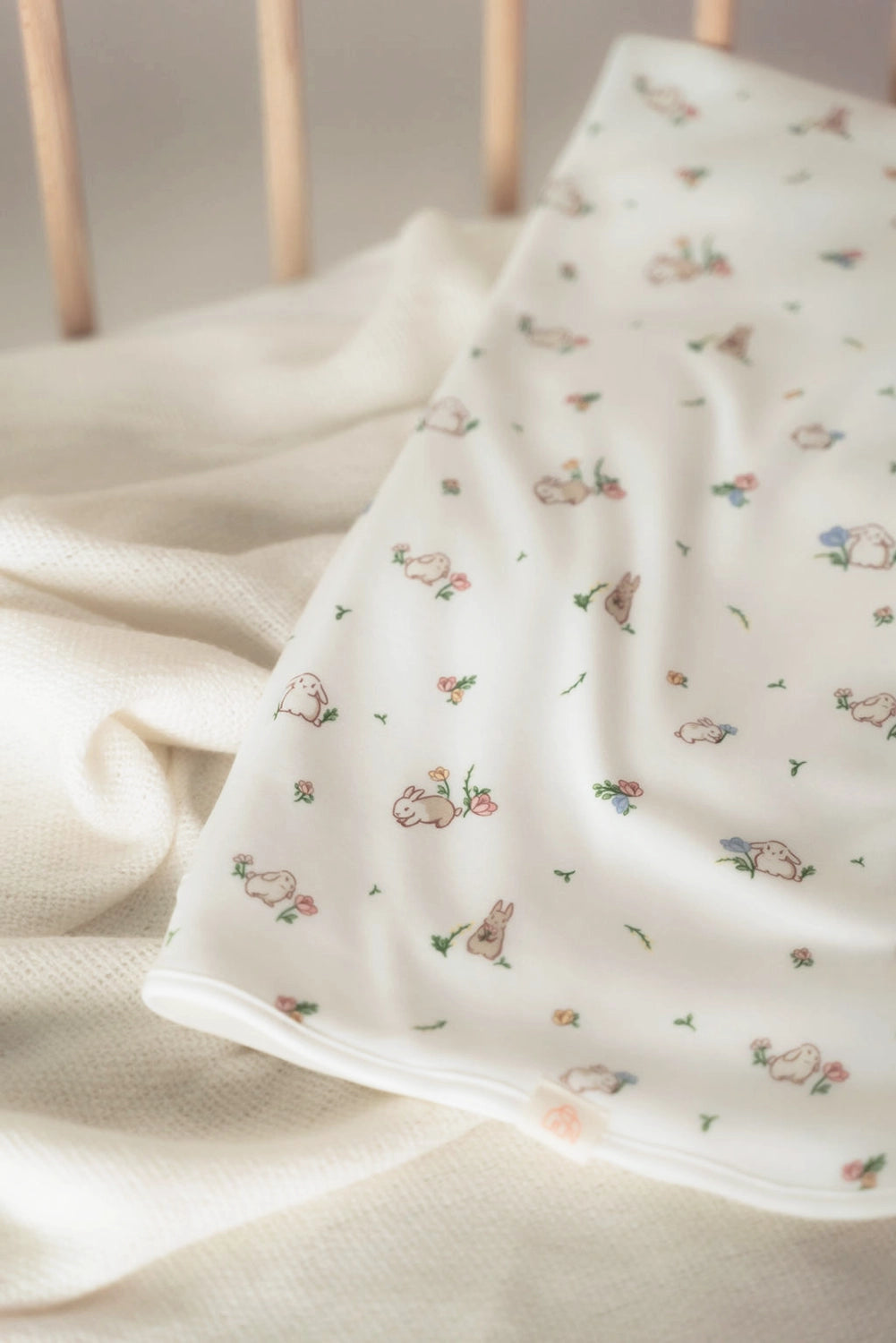 Bamboo Jersey Blanket - White Floral Bunny cot