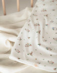 Bamboo Jersey Blanket - White Floral Bunny cot