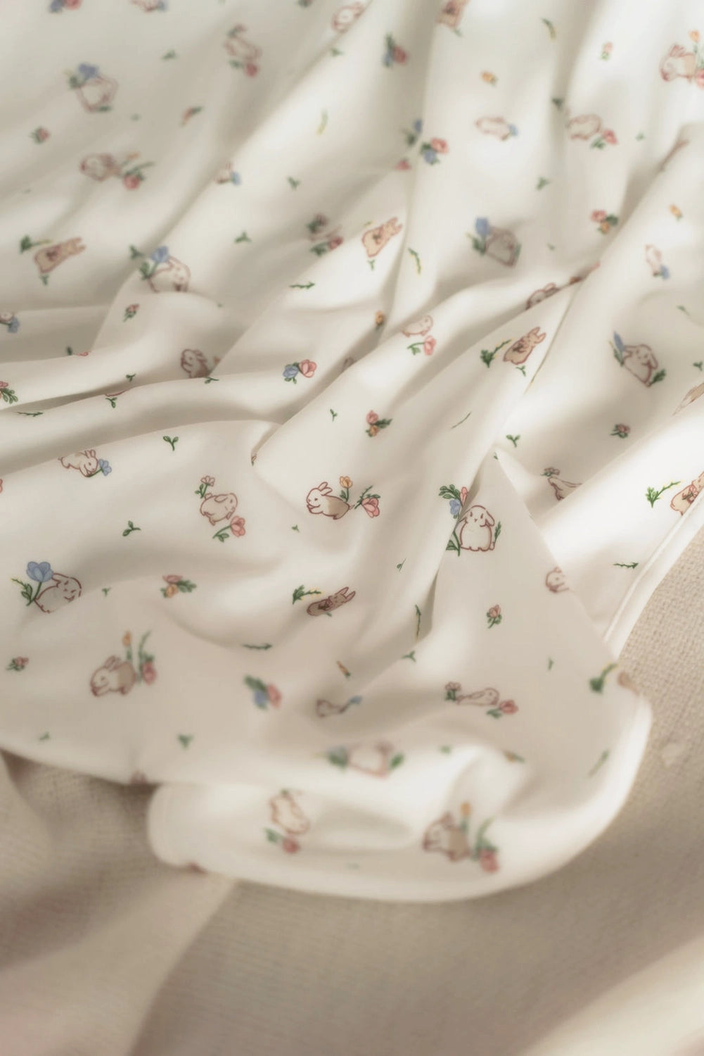 Bamboo Jersey Blanket - White Floral Bunny lifestyle