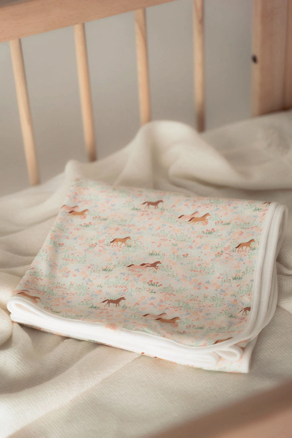 Bamboo Jersey Blanket - Meadow Horses folded