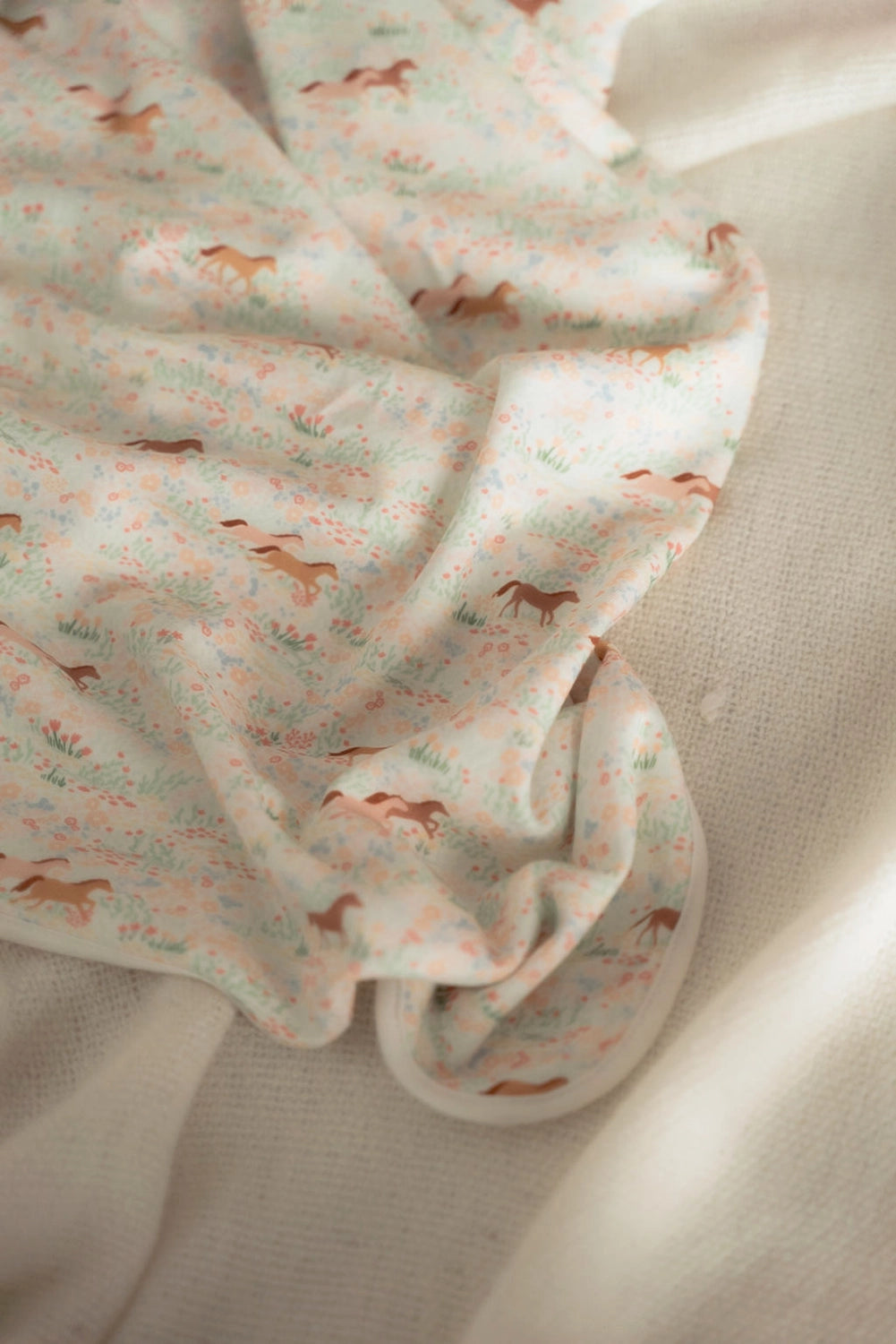 Bamboo Jersey Blanket - Meadow Horses close up