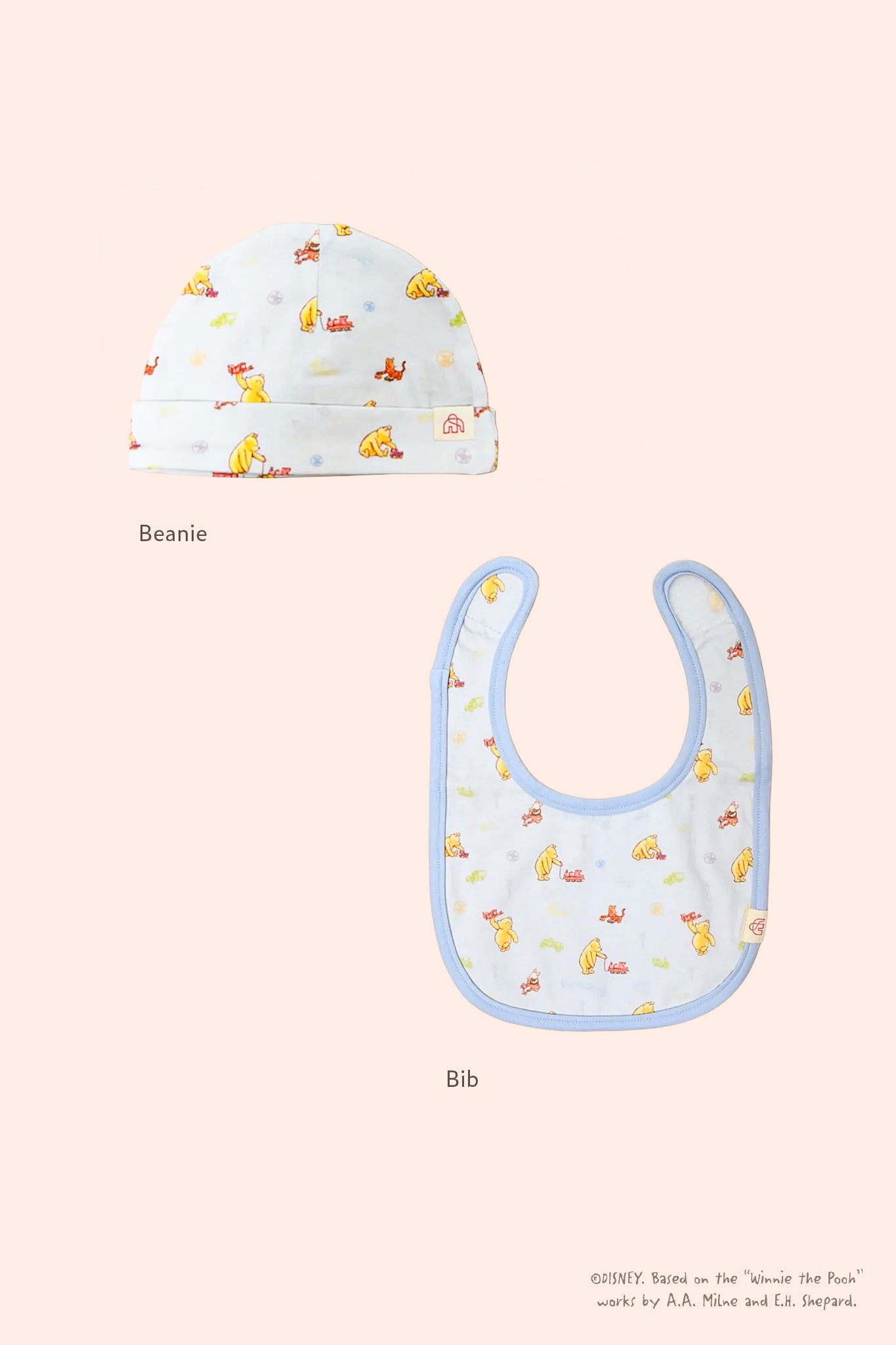 Classic blue trains pooh gift set beanie and bib