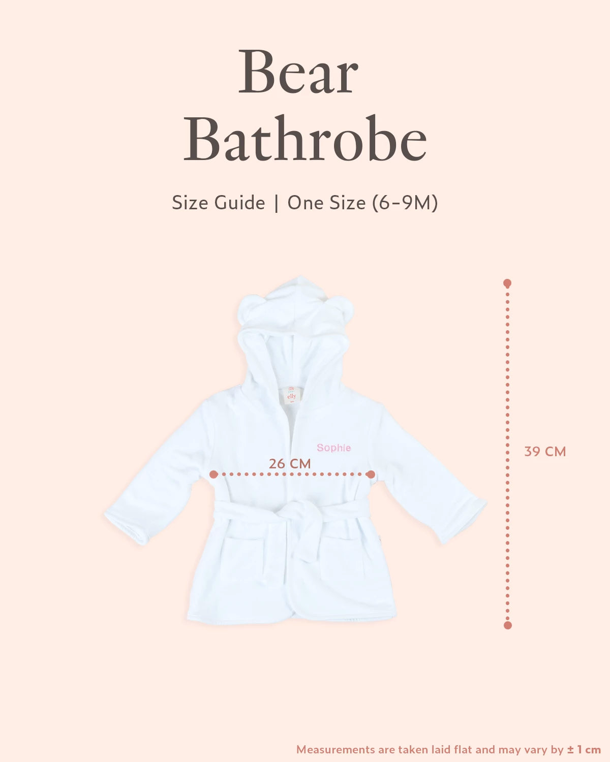 White Bear Bathrobe size guide, one size for 6-9 months 