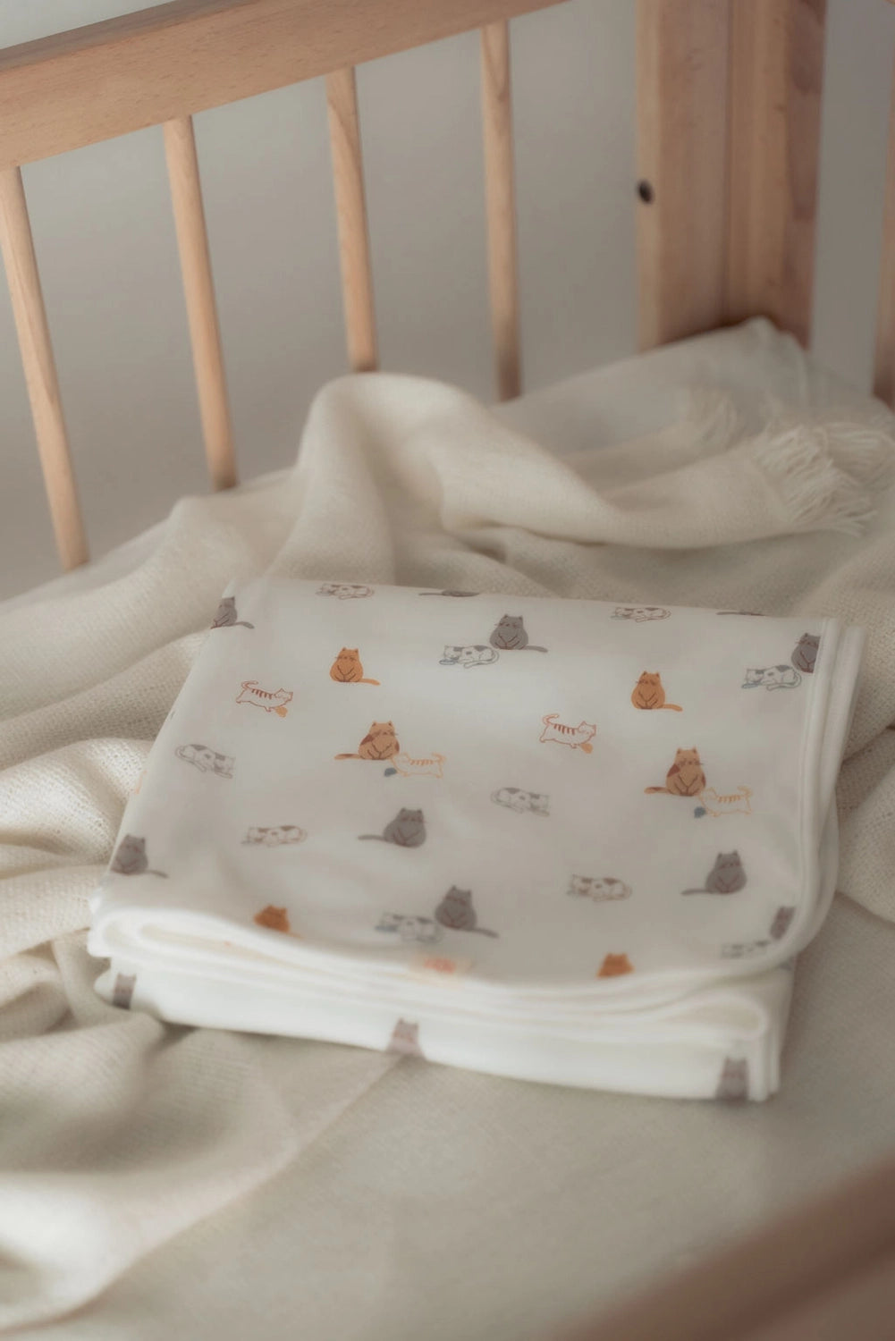 Sleepy Cats Bamboo Jersey Baby Blanket folded