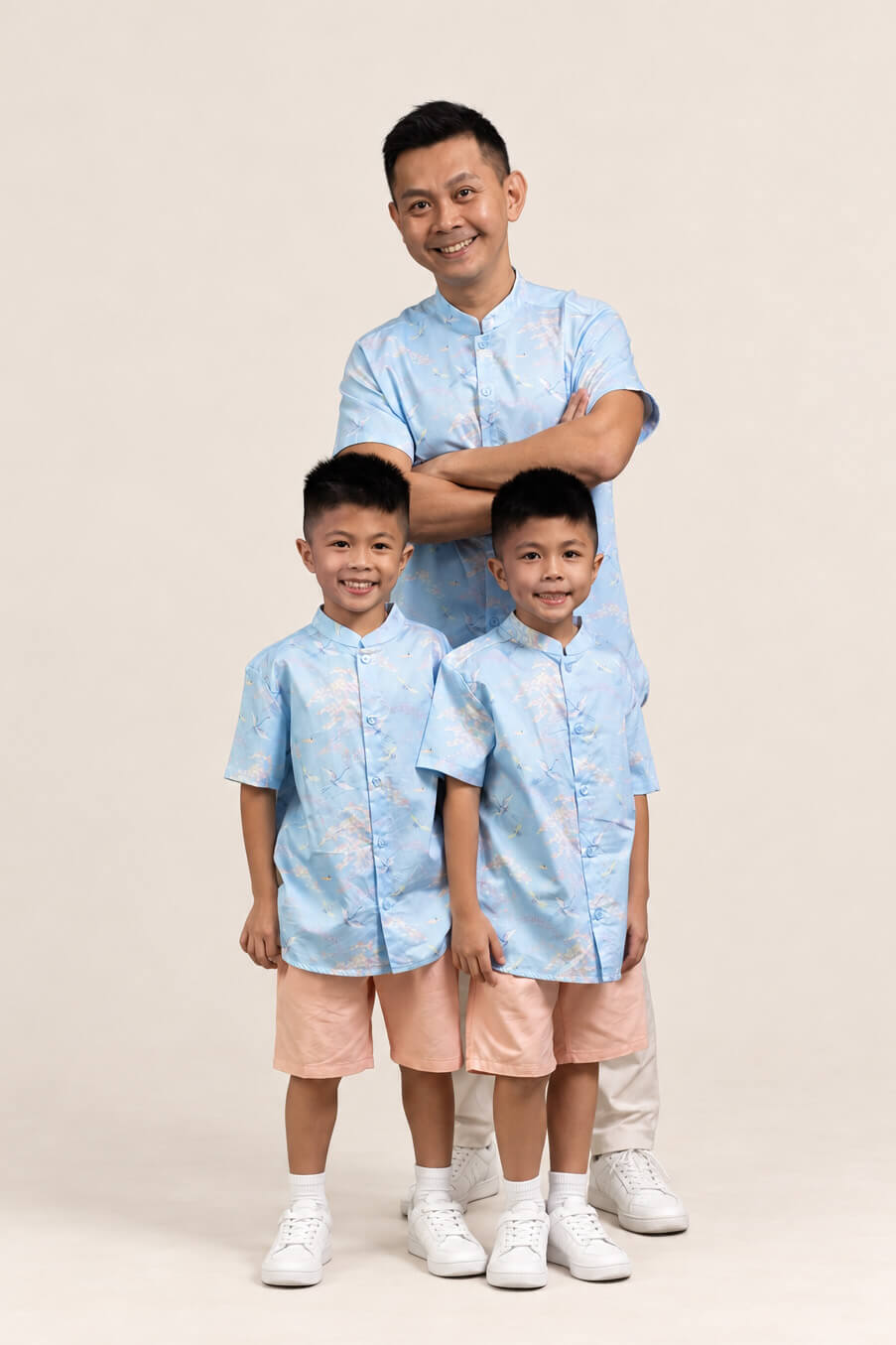 Men's Mandarin-collared Shirt - Blue Cranes