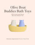 Olive Boat Buddies Bath Toys, 100% food grade silicone, BPA PVC phthalate-free comes with boat, white and purple bear 