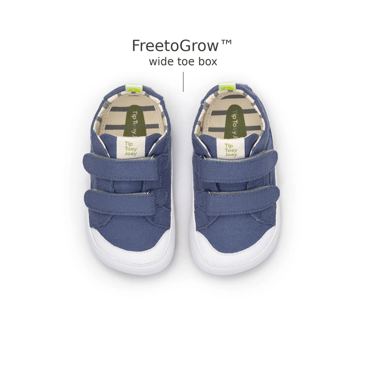 Top view of Bossy Green Sneakers in Lona Azul Klein showing the wide FreetoGrow toe box
