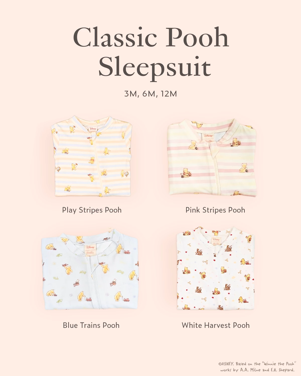 Pooh baby sleepsuit clothing print options for baby gift set