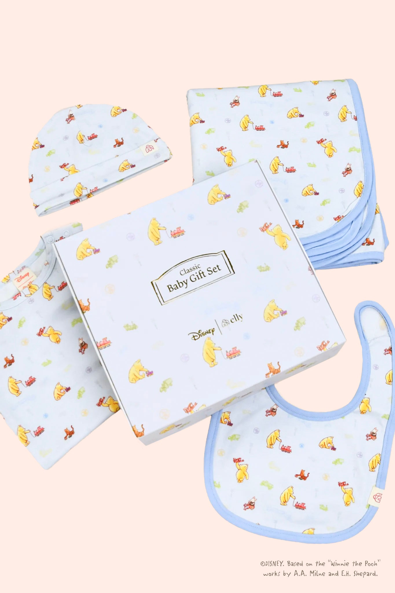 Classic blue trains pooh gift set