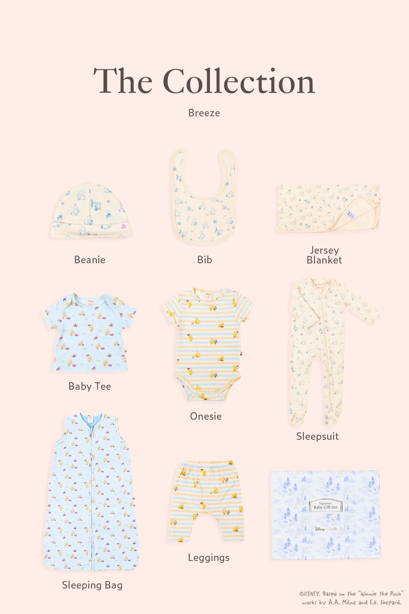 Signature Signature Classic Pooh baby gift  breeze set consist of beanie, bib, jersey blanket, baby tee, onesie, sleepsuit, sleeping bag and leggings