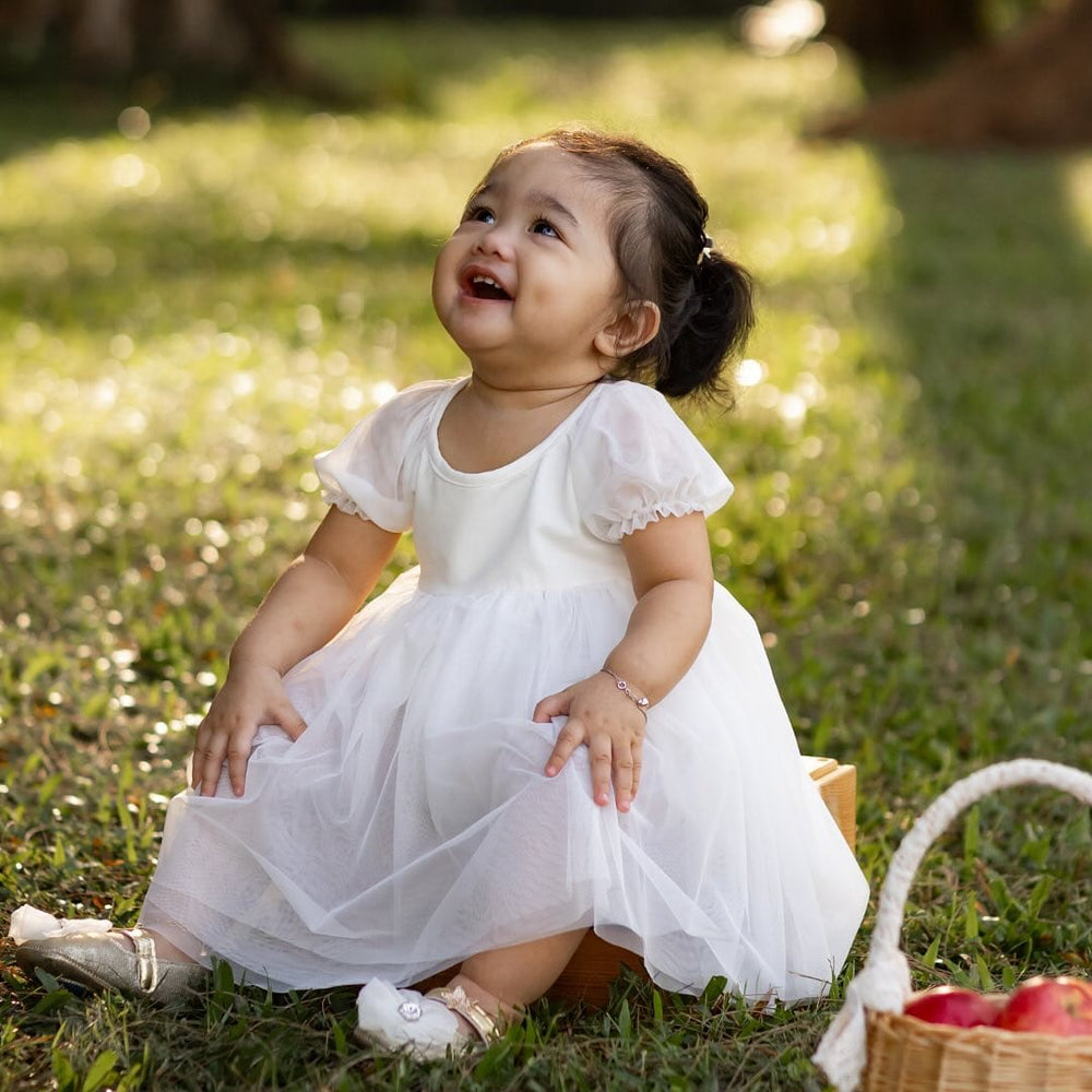 Smiling toddler in white dress, Disney princess gallery 9