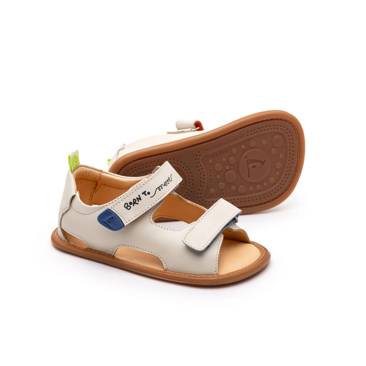 Pair of Tip Toey Joey Explore Born to Move Sandals in Tapioca, baby first walker shoes