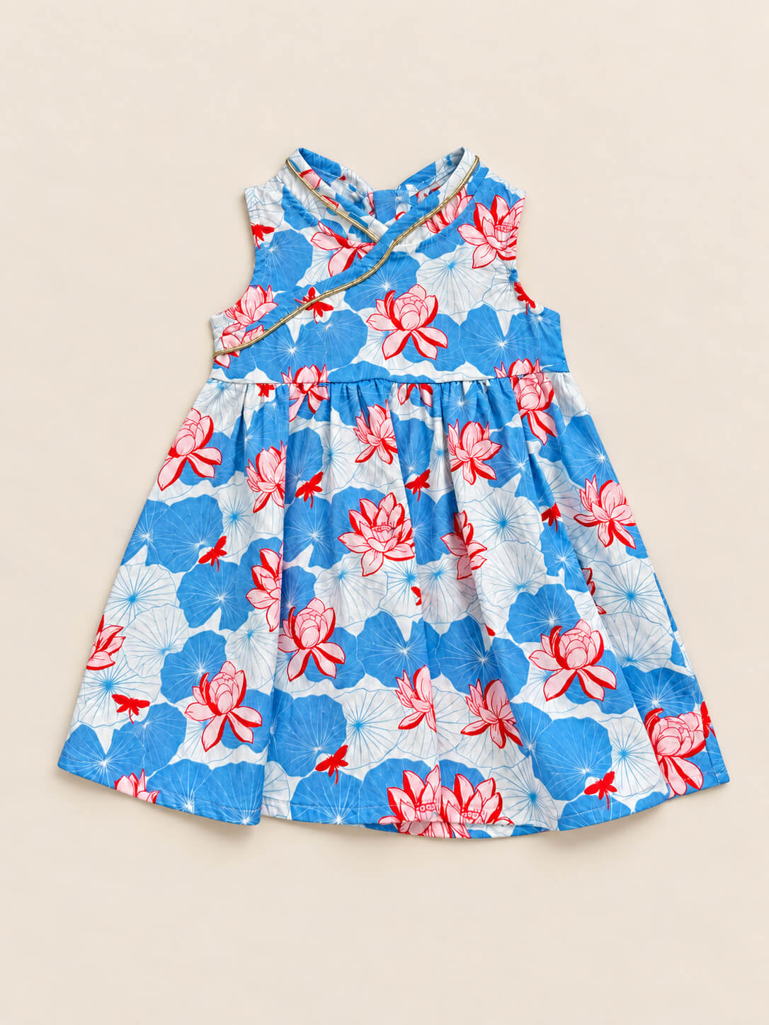 Flare Cheongsam - Blue Lotus
