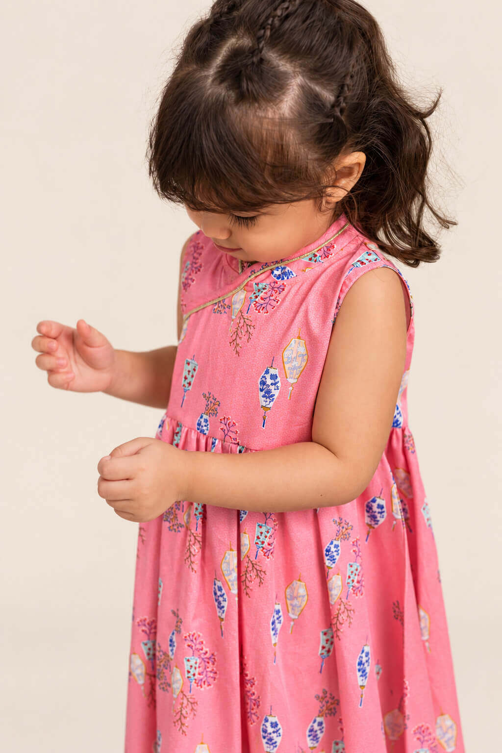 Flare Cheongsam - Pink Floral Lanterns