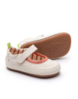 Pair of Tip Toey Joey Gaia Green Mary Janes in Lona Creme / Lona Salmao, baby first walker shoes