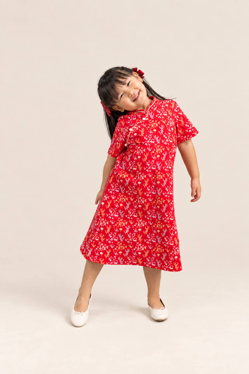 Jersey Wendy Cheongsam - Red Floral Bamboo