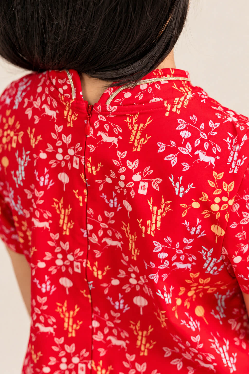 Jersey Wendy Cheongsam - Red Floral Bamboo