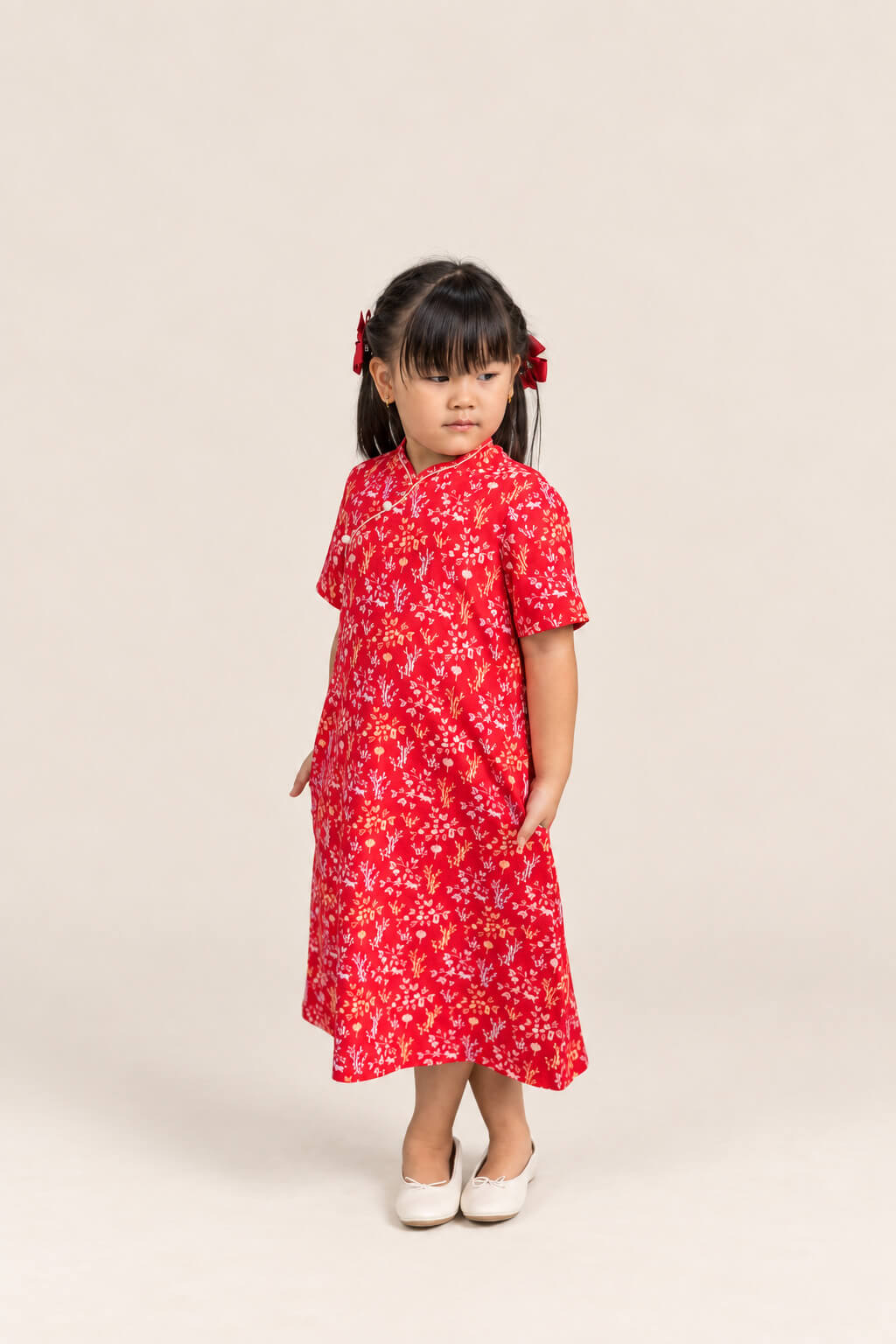 Jersey Wendy Cheongsam - Red Floral Bamboo
