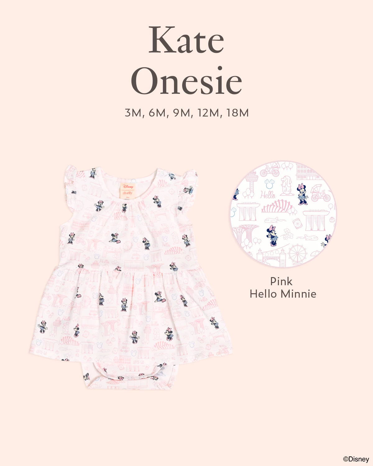 Pink baby onesie with pink hello minnie design 