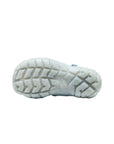 The bottom of the Ice Blue KEEN shoe, displaying the grey non-marking rubber sole with a multi-directional lug pattern for traction.