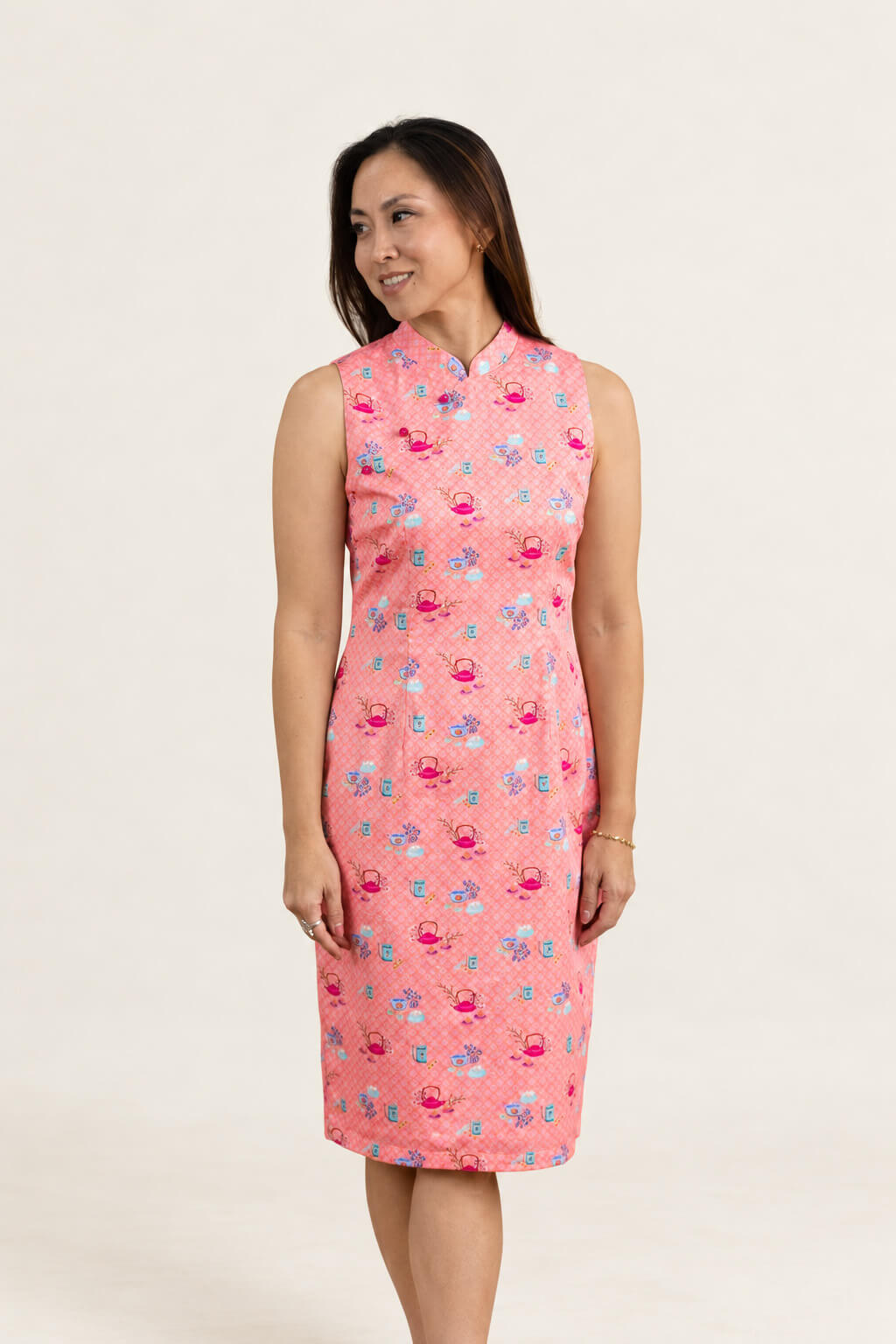 Ladies Mini Peony Cheongsam - Pink Teapots