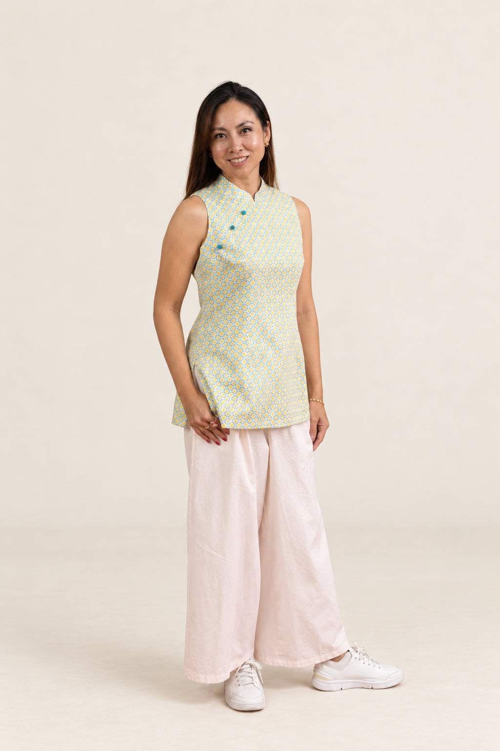 Ladies Yellow Geometric Cheongsam blouse