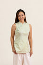 Ladies Peony Fitted Top - Yellow Blue Mosaic