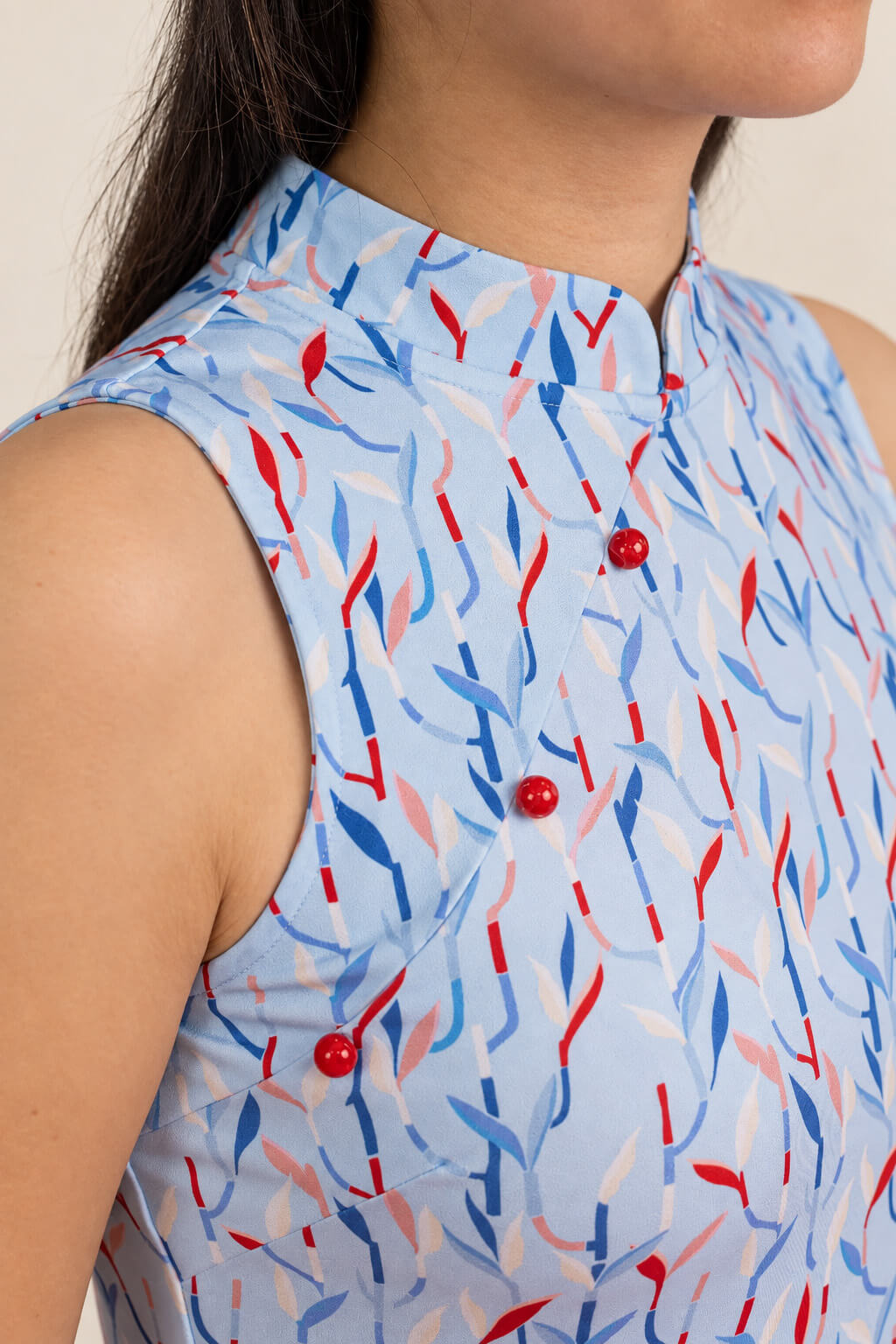 Ladies Mini Harper Cheongsam - Blue Lucky Bamboo
