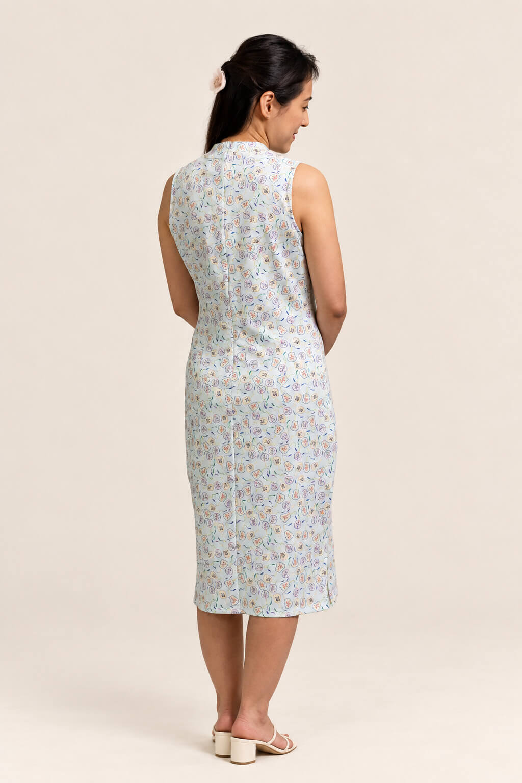 Ladies Mini Harper Cheongsam - Blue Fans