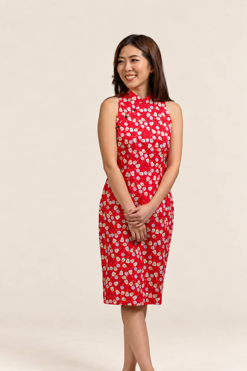 Ladies Heidi Cheongsam - Red Fans