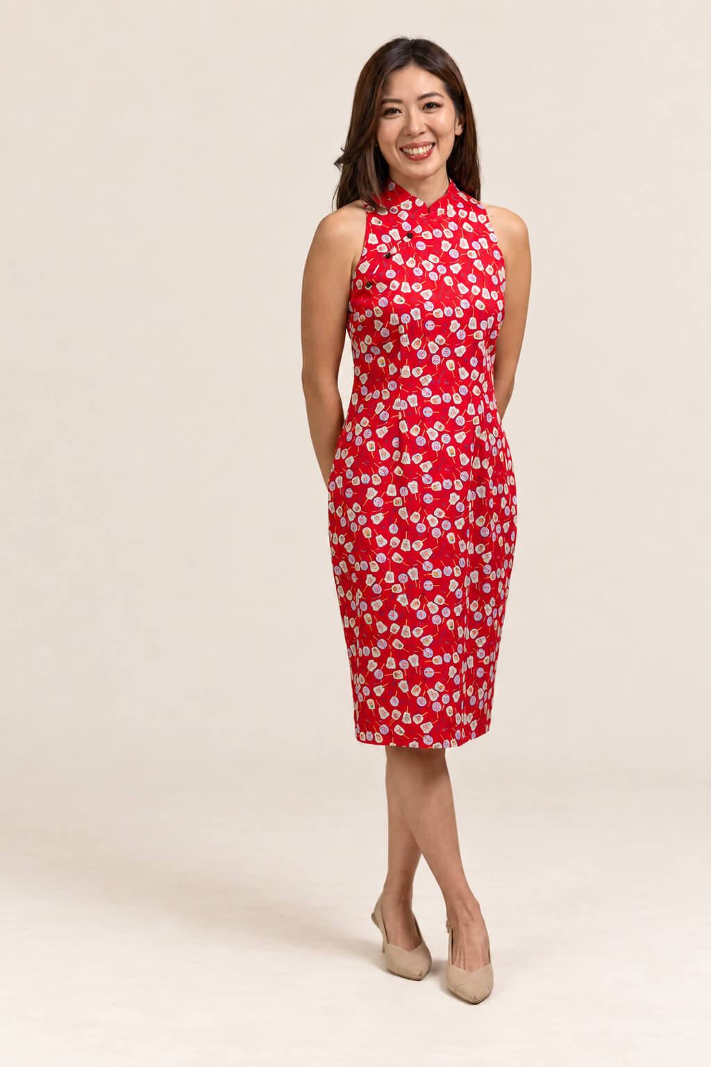 Ladies Heidi Cheongsam - Red Fans