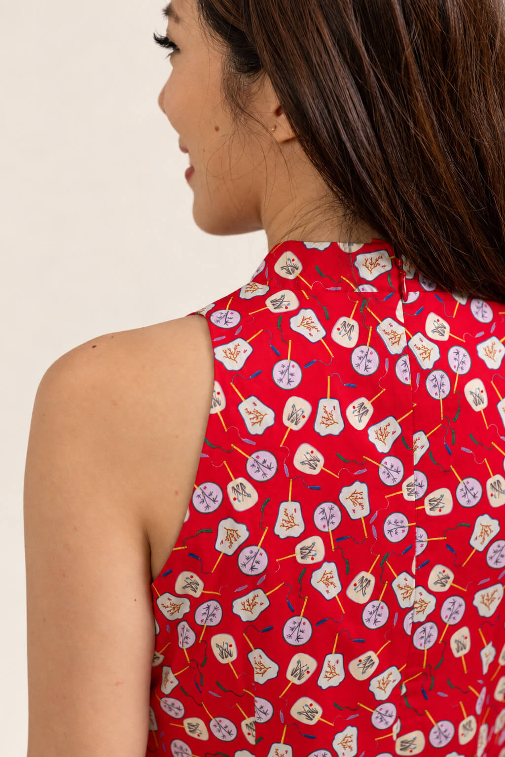 Ladies Heidi Cheongsam - Red Fans