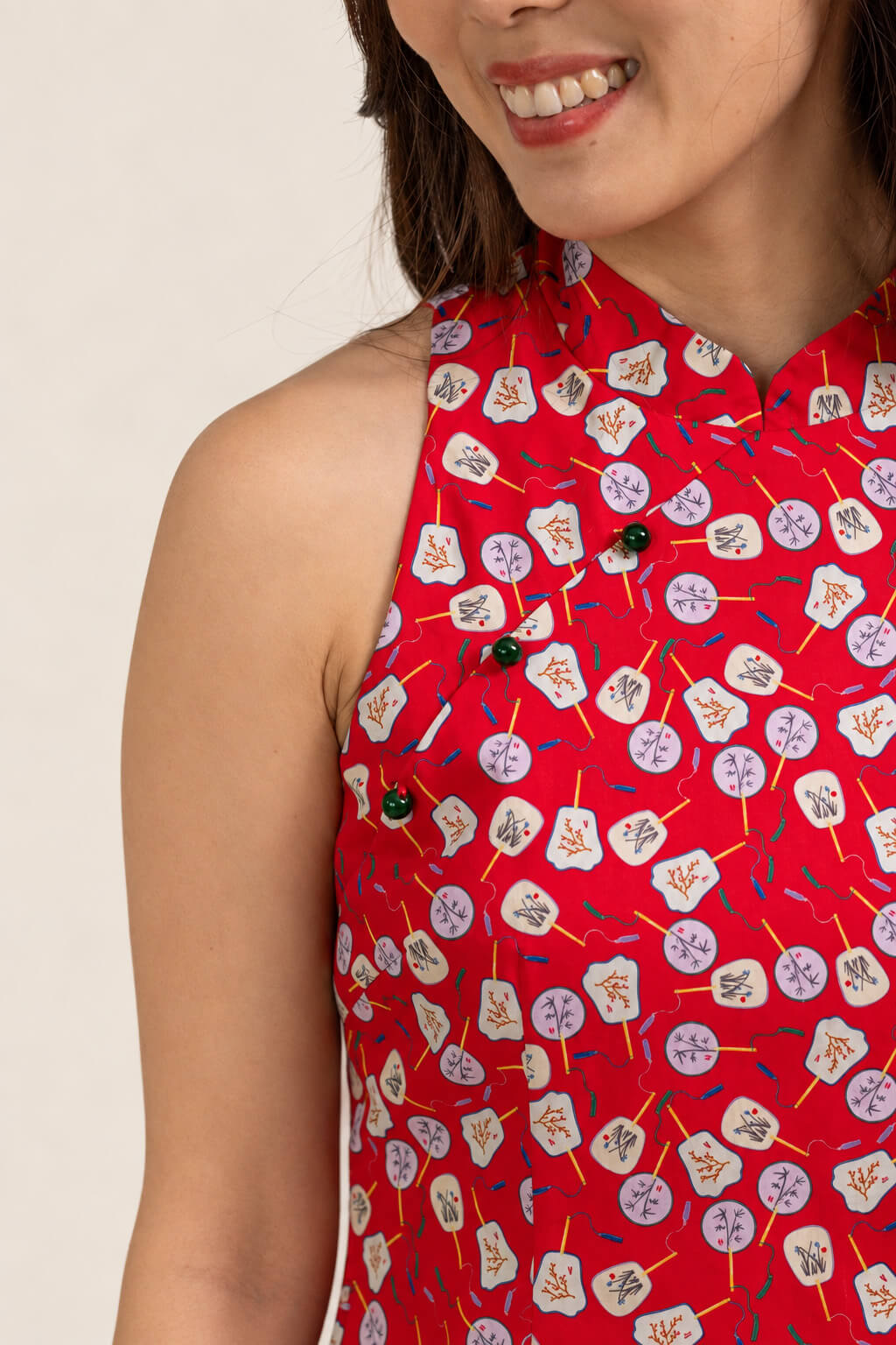 Ladies Heidi Cheongsam - Red Fans
